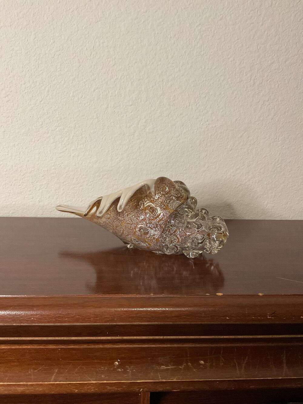 Vintage murano style hand blown glass conch shell coastal decor gold crackle